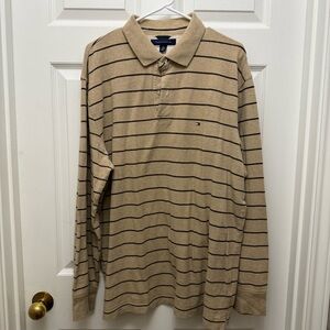 Tommy Hilfiger Men's Beige and Black Striped Polo